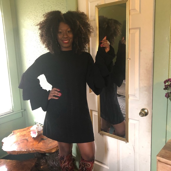 NWT Luxe Cable Knit Black Sweater Dress - Picture 3 of 4